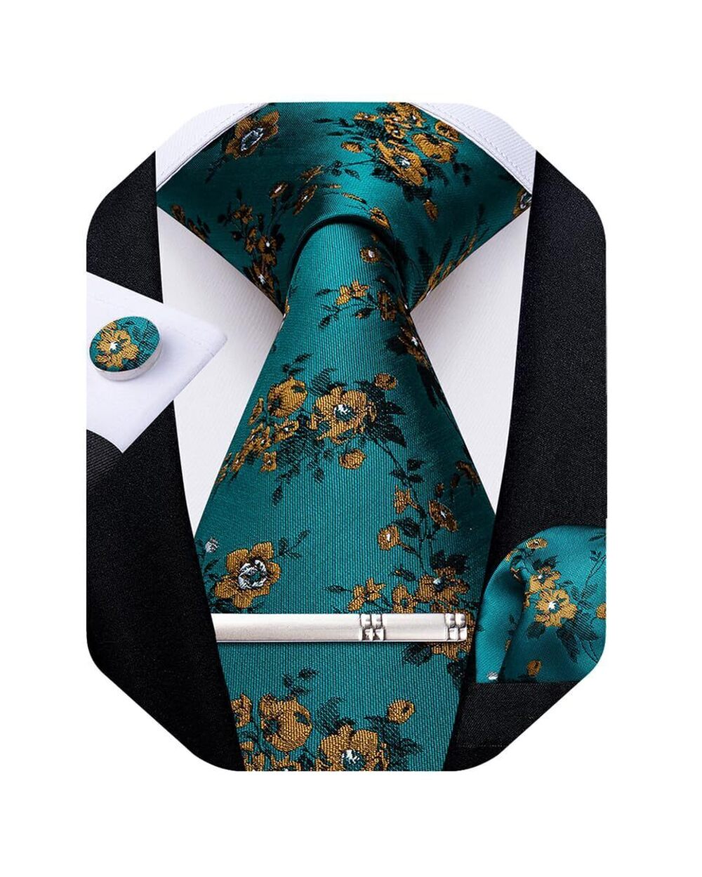 2672 Silk Floral Ties Woven Paisley Necktie and Tie Clip Handkerchief